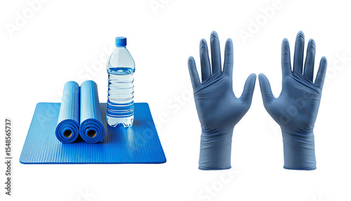 Fitness Equipment and Hygiene Supplies with Blue Background Color Scheme