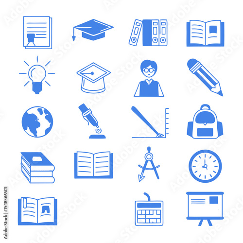 Education Icon Set: A collection of intricately designed icons symbolizing education, learning, and academic pursuit, perfect for educational resources and designs.