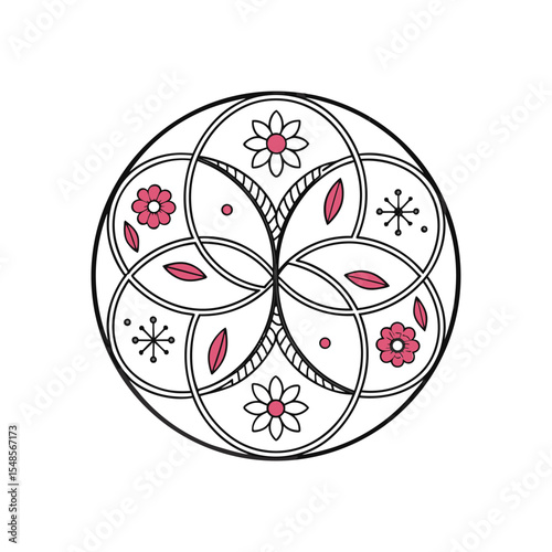 Geometric Floral Design: An elegant floral mandala design, with its intricate petals and symmetrical arrangement, radiates a sense of serenity and harmony, creating a visual journey