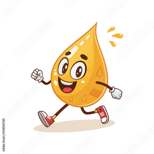 Energetic drop of something : An animated drop of something, running with boundless energy, smiles and sparkling expressions, perfect for projects needing joy and movement.