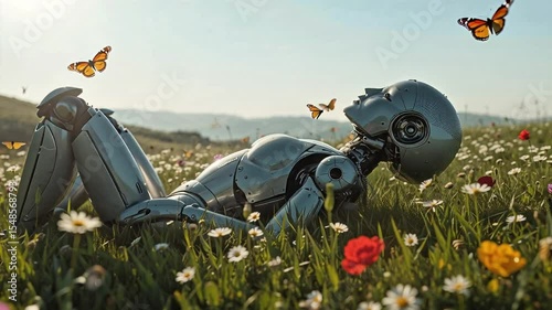 Robot Relaxing in a Wildflower Meadow AI and Nature