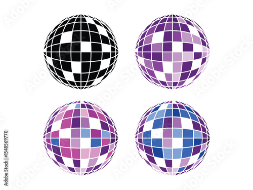 disco ball with color variations, vector disco ball illustration