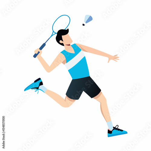 Cartoon Illustration of a Badminton Player in Action