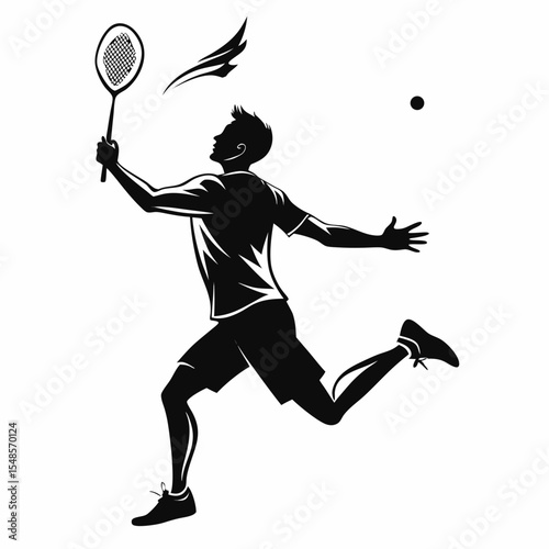 Silhouette of a Badminton Player in Action