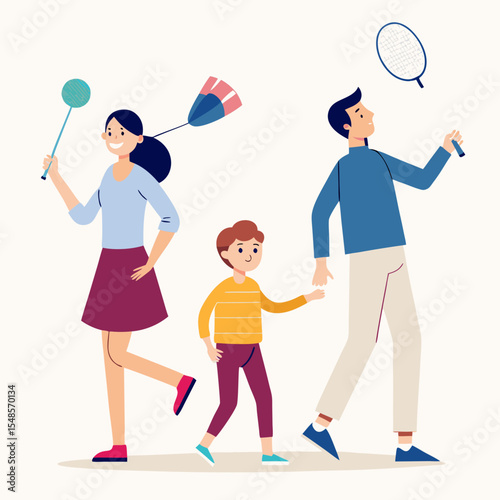 Happy Family Playing Badminton Outdoors