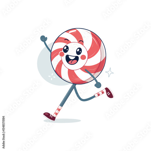 Joyful Lollipop's Run: A cheerful lollipop character dashes forward with a beaming smile, full of energy and a sense of playful anticipation. This vibrant illustration radiates delight and happiness.