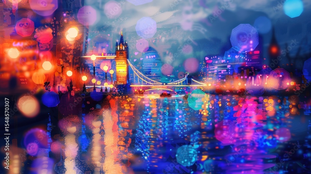 Naklejka premium Colorful cityscape night reflection