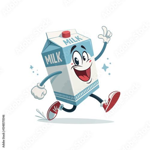 Joyful Dairy Delight: A whimsical illustration of a smiling milk carton animated and playful, radiating health, freshness and a playful representation of dietary goodness