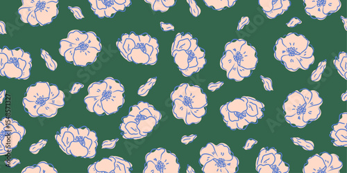 Abstract hand drawn flowers, seamless patterns with floral for fabric, Colorful botanical wallpaper with flower, cover, fabric, packaging, wall art, home decor, abstract backgrounds.