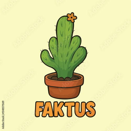 Playful Cartoon Cactus with Flower and FAKTUS Text Sticker.eps