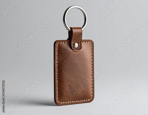 brown leather key chain on white background