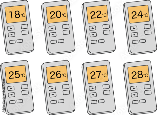 Set of Air Conditioner Remote Controls with Temperatures (18–28°C)