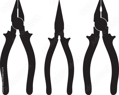 Silhouette Vector of Three Pliers Tools Isolated on White Background