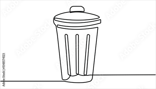 Recycling Bin continuous one line drawing illustration. One line drawing trash bin clean environment vector, One continuous line drawing of garbage container. Trash can, dustbin, recycle concept. 