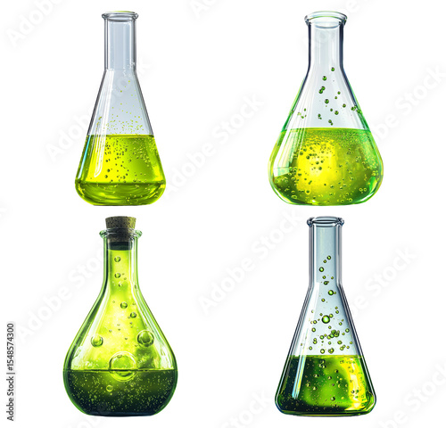 Colorful Laboratory Glassware with Green Liquid for Scientific Background Use