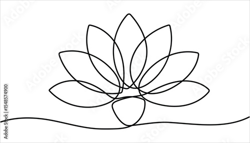 Lotus flower continuous one line drawing. Wellness concept in simple linear style. Continuous one line drawing of a lotus bud on white background vector illustration.
