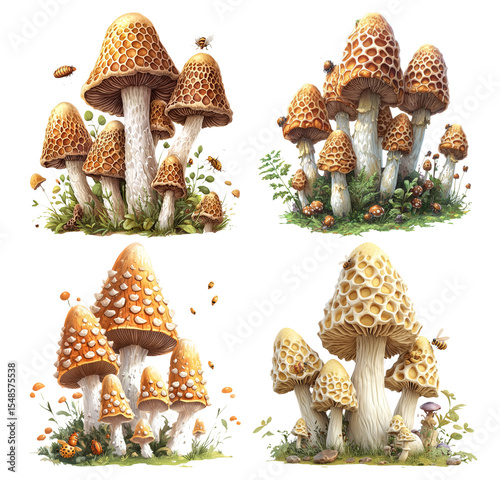 Colorful Collection of Wild Mushrooms in Vibrant Fantasy Environment