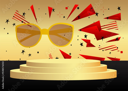 Mockup product display with Glasses. Vector cylinder pedestal podium. Stage showcase for presentation. Minimal geometric forms.