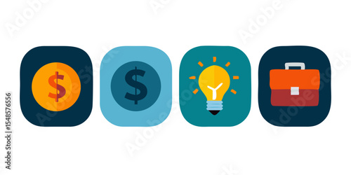 Motivational success goal icons - trophy, target, growth, medal, achievement vector set.