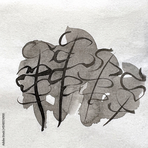 grass swaying in the wind, grass leaves drawn in ink, ink painting brushstroke drawing, washi paper texture background material, brush pen art drawing, washi paper material 