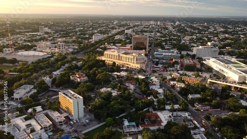 Aerial View Paseo de Montejo Merida Yucatan Sunset