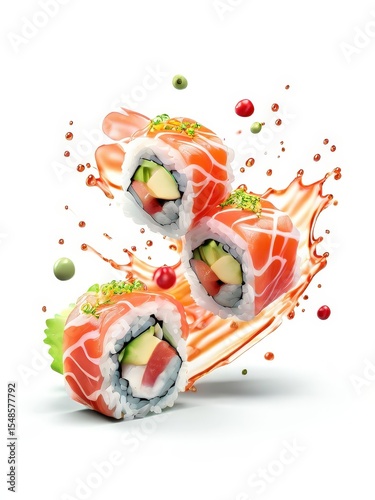 an AI Image Generator, Dynamic Arrangement of Fresh Sushi Rolls