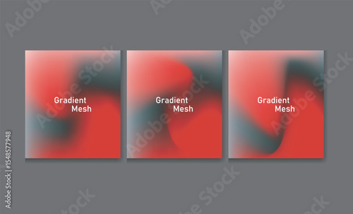  Set of three square abstract backgrounds featuring smooth red and black gradient mesh. Blurred, fluid transitions create a bold, modern look ideal for web design, branding, and creative projects.