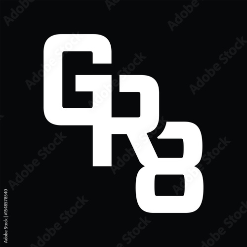 The image shows a flat monogram logo design of an initial letter gr8 in white color that looks clean and modern on a black background