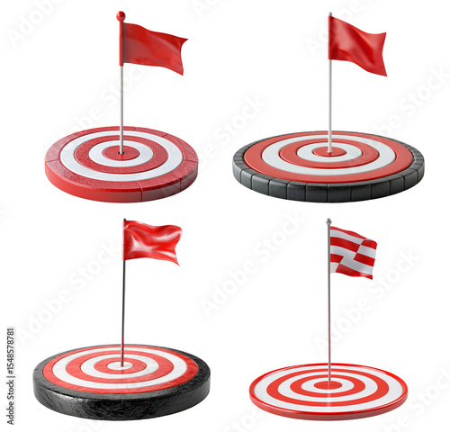 Red Flags on Target Boards Representing Goals and Objectives in Focus
