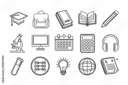 education outline icon set vector line art flat style
