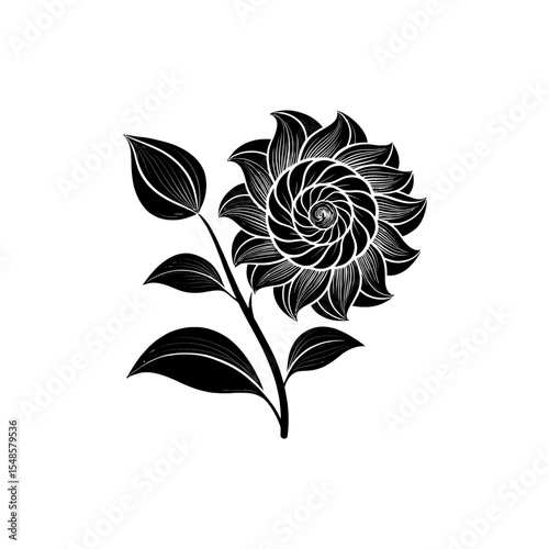 Artistic Floral Bloom: A delicate, black and white illustration features a beautifully crafted floral bloom, perfect for adding a touch of elegance and artistic flair.