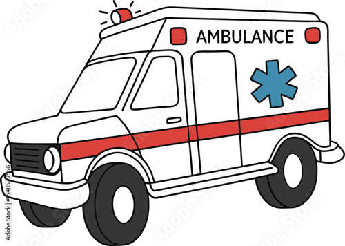 Cartoon Ambulance Illustration with Red Stripes 