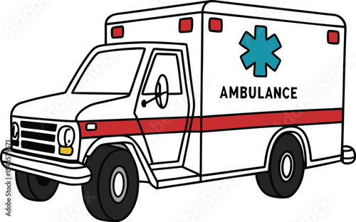 Cartoon Ambulance Illustration with Red Stripes and Medical Symbol