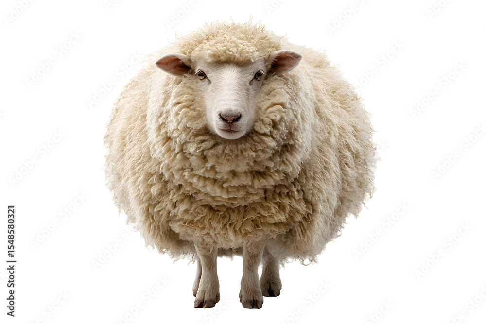Obraz premium Fluffy white sheep with thick wool isolated on transparent background