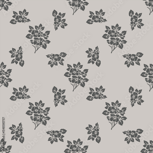 Stone Bloom seamless pattern treetops. Mood shows modern sober wallpaper, fabric tiles and more. Vector pattern.