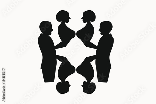 Abstract Black and White Silhouette Illustration of Intertwined Figures