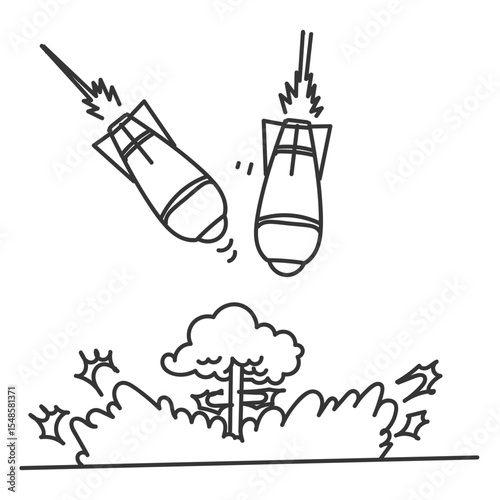 doodle missile and explosion in cartoon style
