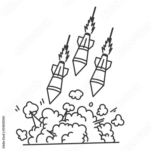 doodle missile and explosion in cartoon style