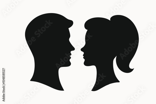 Silhouette of a Man and Woman Facing Each Other A Simple Illustration of Love and Relationship