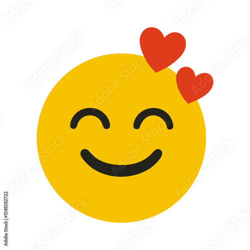 Cute smiling emoji face with two red hearts, expressing love, happiness, affection, and romantic feelings in flat vector style.

