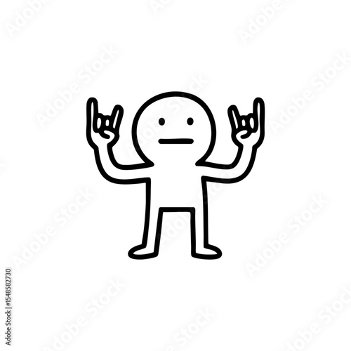 Minimalist cartoon figure showing rock hand signs with both hands, expressing attitude, confidence, or fun in simple black line style.

