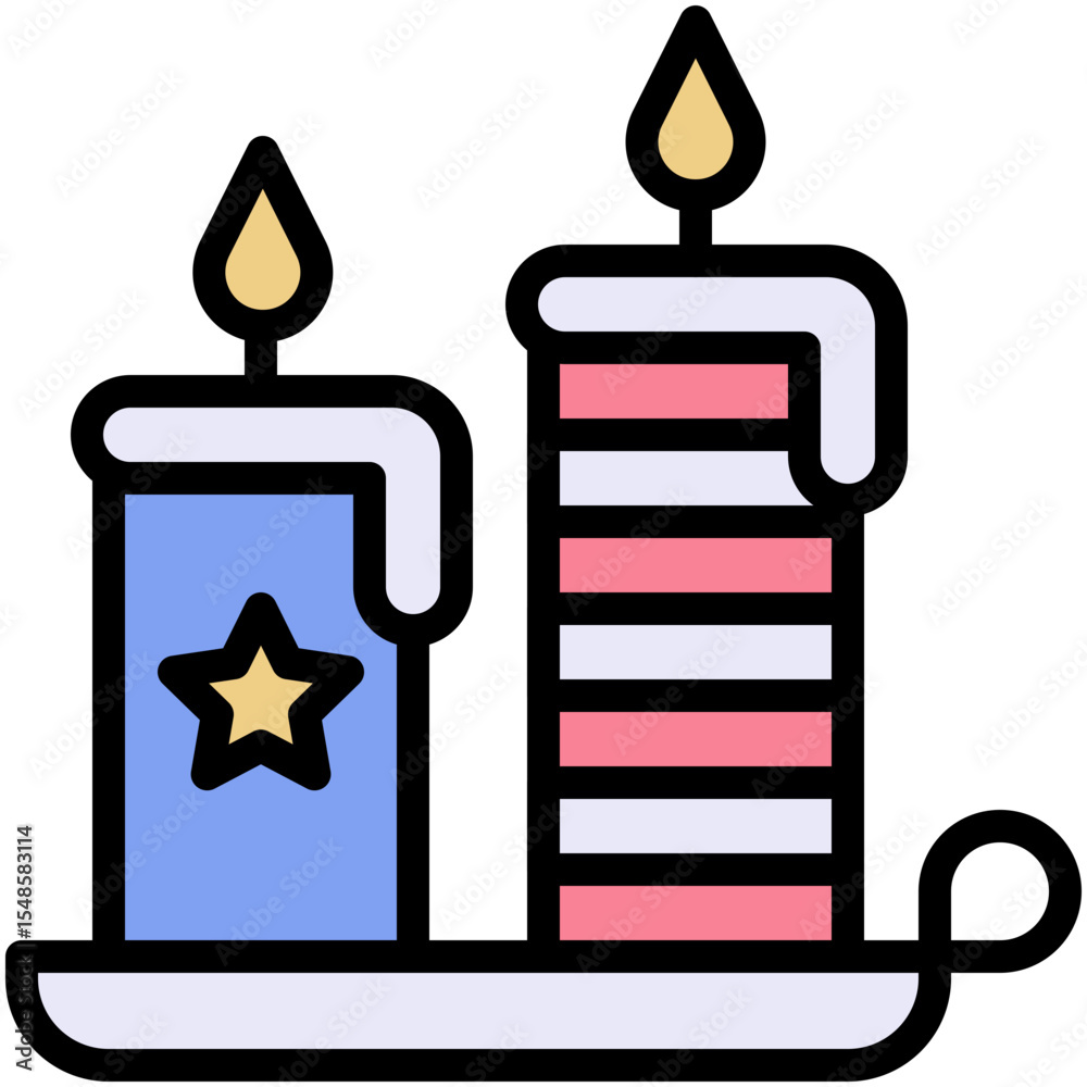 Fototapeta premium Fourth Of July Candle, USA Flag Print On Candle Vector Icon, Vector Style Lineal color Icon. 