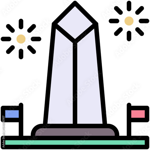 Washington Monument Landmark Vector Icon, Vector Style Lineal color Icon. Fourth Of July Icon.	
