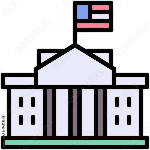 White House Vector Icon, Government, Building And Architecture, Congress Vector Icon, Vector Lineal color Style Icon.	