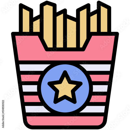 USA Flag Print French Fries Vector Icon, Vector Lineal color Style Icon.,	