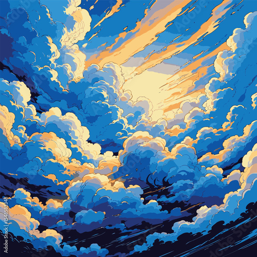 vector image of bright clouds with contrasting colors