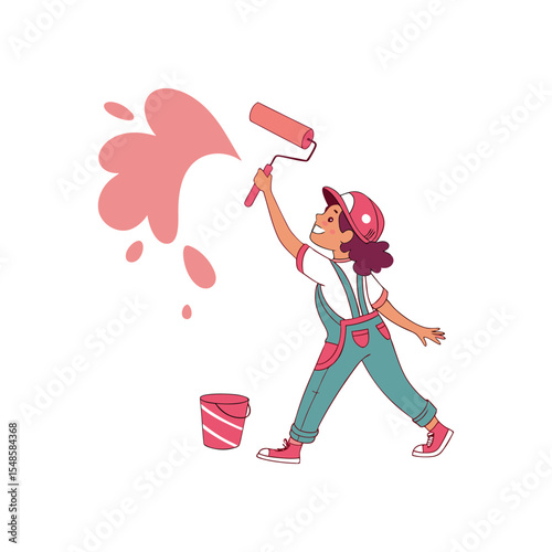 Creative Expression: A young artist joyfully paints, leaving a vibrant trail of colors and creativity. A visual representation of imagination, art, and fresh ideas.