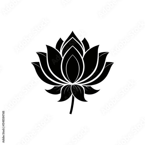 Lotus flower: Elegant monochrome image of a lotus blossom, its intricate petals carefully detailed, symbolizing purity and serenity.