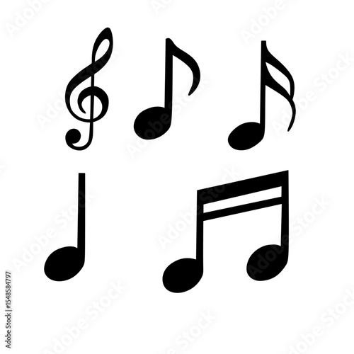 Set of Music Notes and Key Symbols. Simple Music Icons Vector Illustration