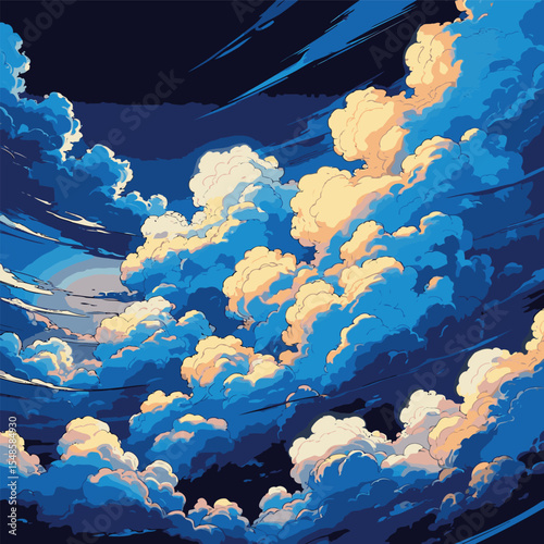 vector image of bright clouds with contrasting colors
